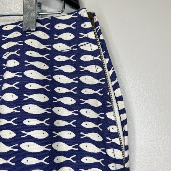 Garnet Hill Size 18 Plus Fish Print Mini Pencil Skirt Blue 100% Cotton Casual - Picture 3 of 10